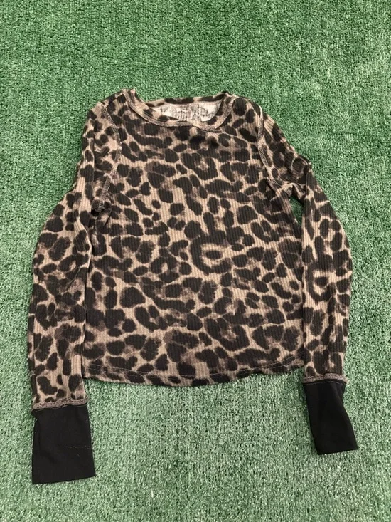 Leopard Print Long Sleeve Knit Top - Brown Black - Picture 1 of 2
